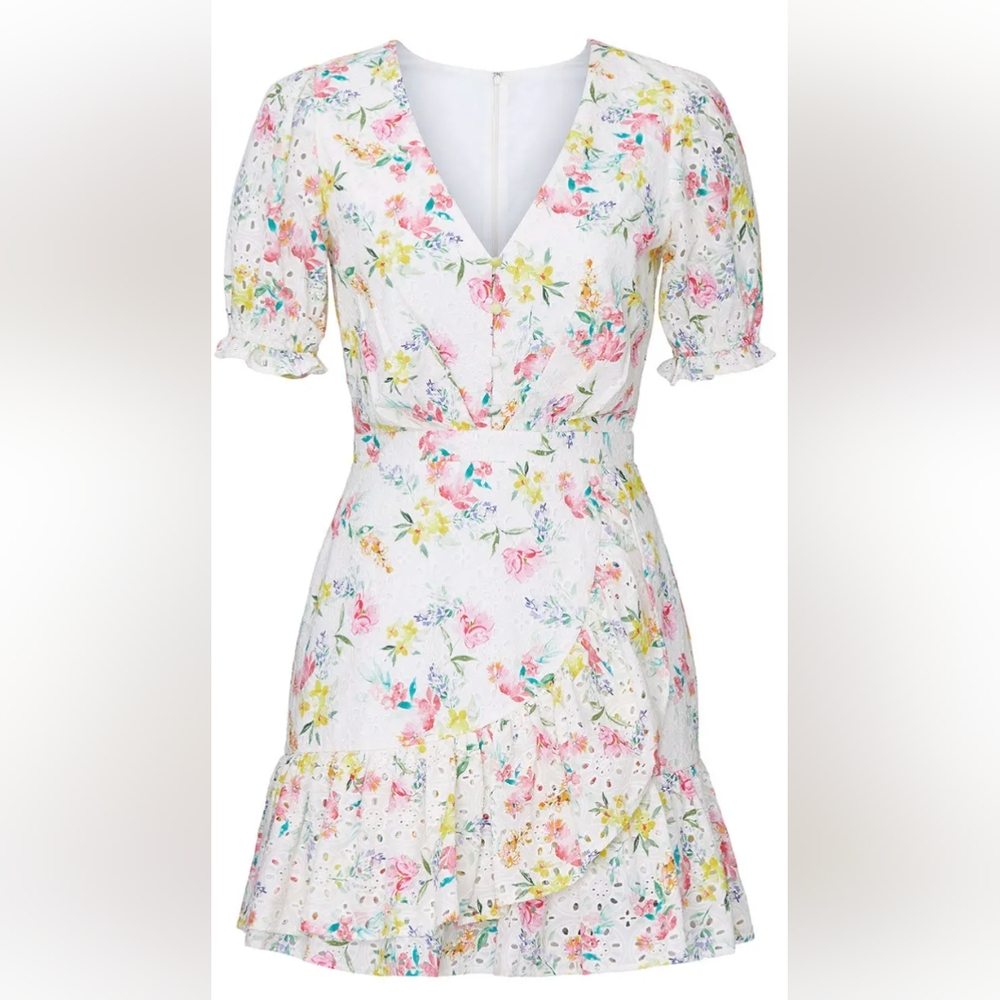 Yumi Kim Be the One watercolor floral eyelet flirty dress puff sleeve Easter - Picture 1 of 9